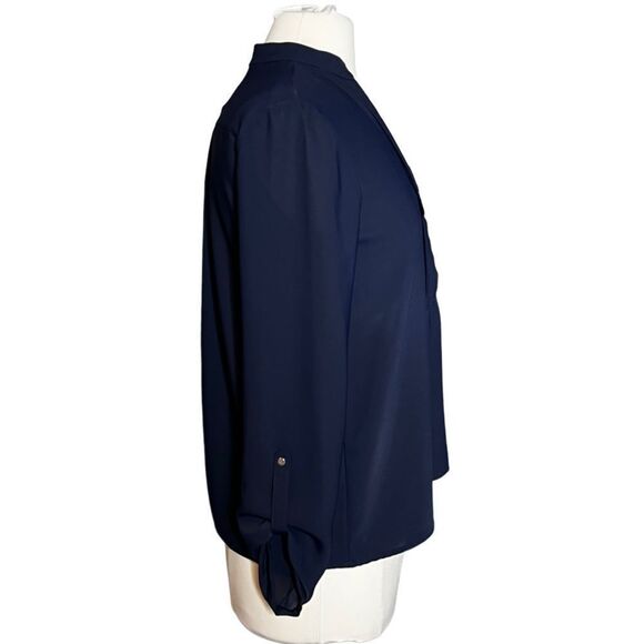 Zara basic Collection Roll Tab Sleeve 1/2 Zip Chiffon Georgette Pullover Blouse - Picture 4 of 8